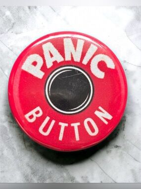 Panic Button Red Funny Novelty Button Pin | Ripped It Vintage
